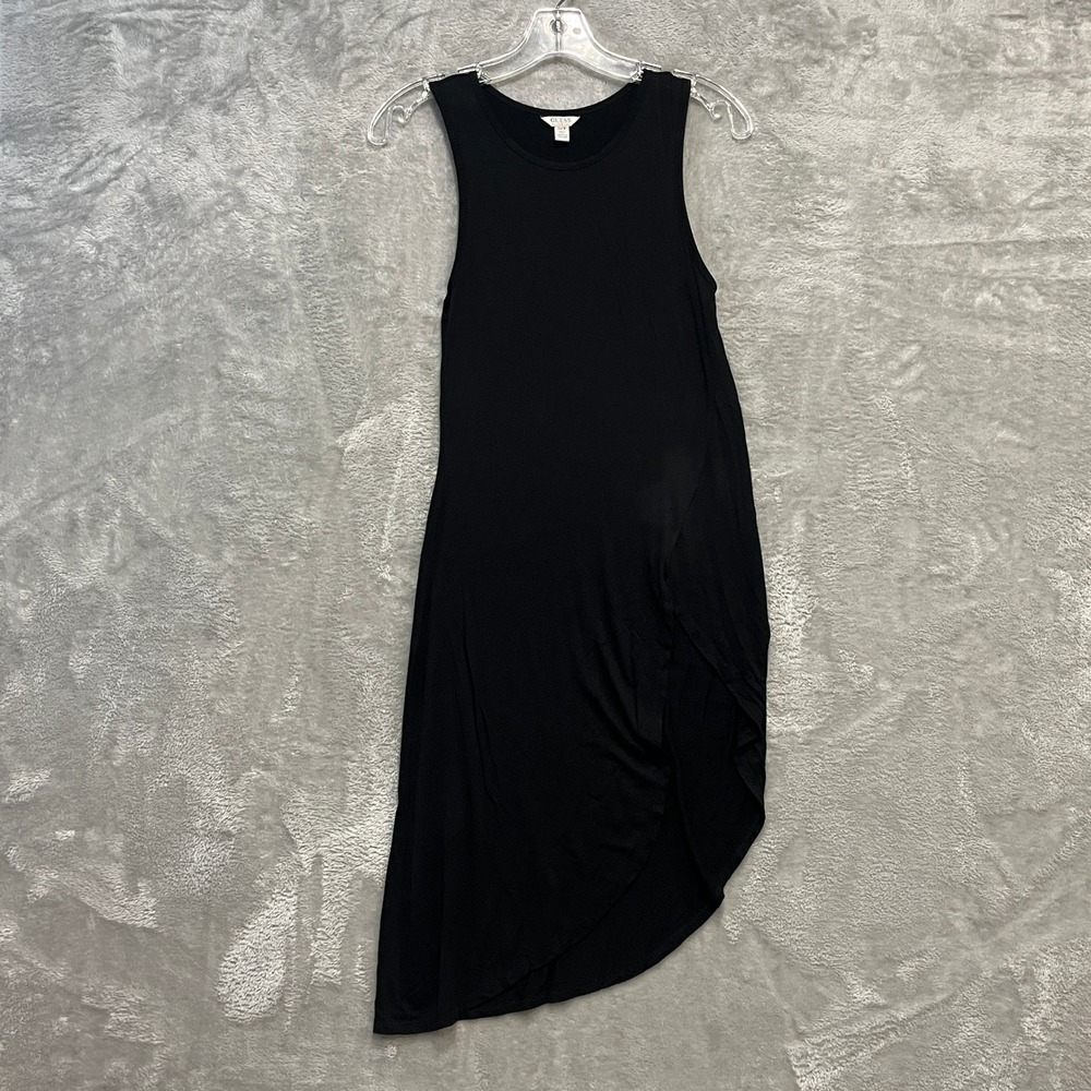 Guess Asymmetrical Tulip Hem Midi Dress Women XS Black Sleeveless Modal Blend